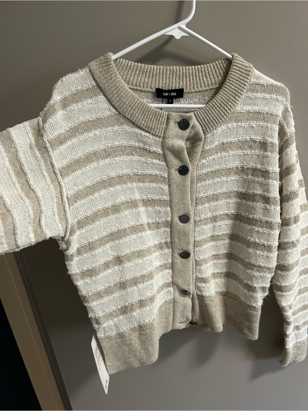 Saint + Sofia Fearne Knit Cardigan Cream Stripe NWT Size S